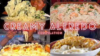 CHEESY ALFREDO PASTA ASMR MUKBANG COMPILATION  BIG BITES  EATING SOUNDS [upl. by Mullane]