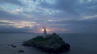 Godrevy Lighthouse at sunset in October 2024 4k [upl. by Akirdnwahs]