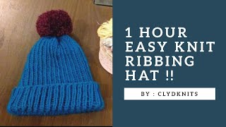 SUPER EASY KNIT RIBBED HAT  Unisex Cap Step by Step Tutorial  How to knit Cap with subtitles [upl. by Gewirtz]