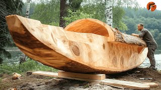 Man Transforms Massive Log into Amazing Boat  Start to Finish Build by Advoko [upl. by Tenahs]