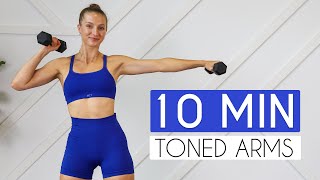 10 MIN TONED ARMS WORKOUT At Home Minimal Equipment [upl. by Eybbob]