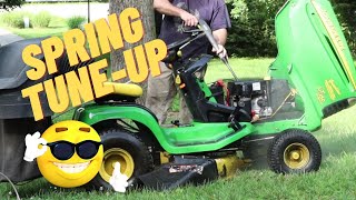 John Deere LT150 – Tune up belt and blades change Tire tube install welding plastic and metal [upl. by Purse]