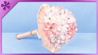 DIY Kanzashi flower bouquet for first communion wedding ENG Subtitles  Speed up 348 [upl. by Oria]