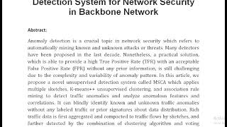 MSCA An Unsupervised Anomaly Detection System for Network Security in Backbone Network [upl. by Aihtnyc584]