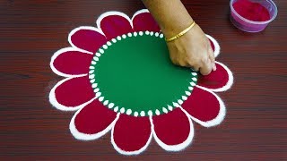 Beautiful simple freehand rangoli for thaipusam 2019  colour kolam with out dots  best muggulu [upl. by Ahsehat]