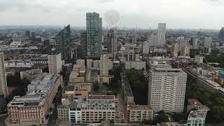 Panoramic aerial view of Clerkenwell Islington with the London skyline in the distance [upl. by Glen33]