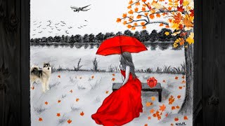 AUTUMN Scenery Drawing 6  Kuz rasm chizish [upl. by Donalt]