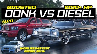 DONKMASTER Z06 DONK VS 1000 HP AWD TURBO DIESEL Drag Race  Worlds Fastest Diesel BMW Grudge Races [upl. by Whitcomb]