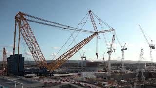 Sarens SGC250 at Hinkley Point C time lapse of boom and jib lift [upl. by Yerocaj943]