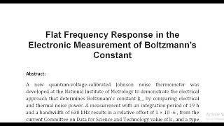 Flat Frequency Response in the Electronic Measurement of Boltzmanns Constant [upl. by Hudgens]