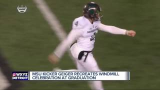 Michigan State kicker Michael Geiger recreates windmill celebration at graduation [upl. by Safir]