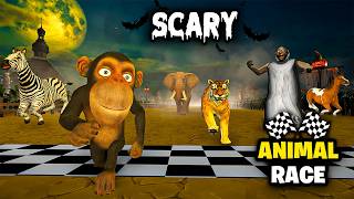 SCARY ANIMAL RACE  Tiger Elephant Horse Rhino Zebra  Granny Horror Race [upl. by Coplin691]