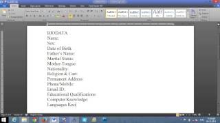 How to Create a Biodata using MS Word [upl. by Wootan]