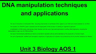 Unit 3 AOS 1 Biology DNA Manipulation [upl. by Sprung]