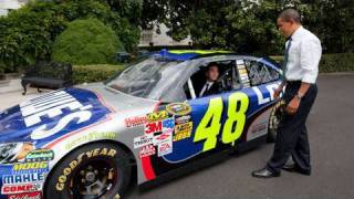 President Obama Looks Under Hood of No 48 with Jimmie Johnson [upl. by Ulphi]