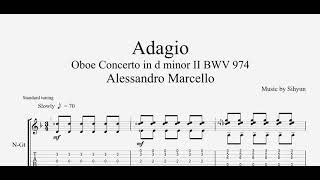 Slow Version Oboe Concerto D Minor II BWV 974 Adagio Guitar Tab [upl. by Attelra]