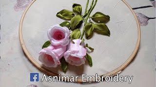 Rosebuds Ribbon Embroidery Design amp Tutorial💗 [upl. by Leisam779]