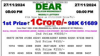 DEAR Lottery Sambad Night 0800pm 271124 Result Today [upl. by Eulalie]