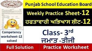 3rd pseb competency based paper class 3rd worksheet 12 test 2024 3rd class practice sheet 12 [upl. by Arihas]