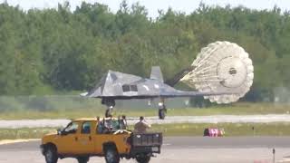 F117 Nighthawk lands with parachute aviation shorts [upl. by Ayvid282]