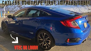 RV6 CATLESS DOWNPIPE FIRST IMPRESSIONS  K20C2 Honda Civic Sport [upl. by Krispin742]