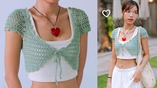 Crochet Cropped Lace Cardigan Tutorial  Chenda DIY [upl. by Nairdad518]