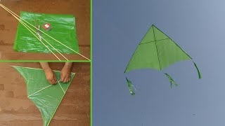 American kite making with plastic bag at home and kite flying test  how to tie American kite knots [upl. by Anihsit736]