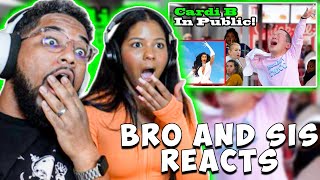 SIBLINGS REACT TO CARDI B  Up WAP I like it Bodak Yellow  Q PARK DANCE IN PUBLIC [upl. by Dumm]