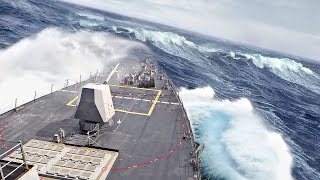 Skilled US Navy Crew Navigate Through Massive Ocean Waves [upl. by Bumgardner]