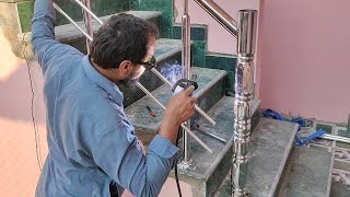 Stainless Steel Staircase Railing Full Installation Process  how to make steel stair railing design [upl. by Yekram27]