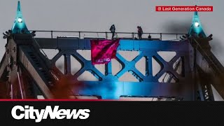 Environmental protesters close Montreals JacquesCartier Bridge [upl. by Barnabe]