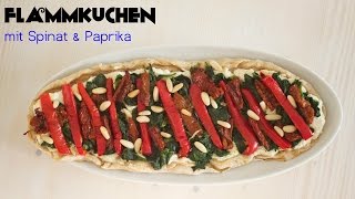 Flammkuchen mit Ricotta Spinat amp Paprika vegetarisch  Flammkuchen Rezpet [upl. by Yeslaehc]