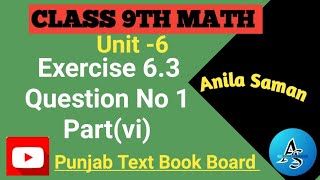 Class 9th Math Ex 63 Q1vi 9 class maths EX 63 Q1viex 63 class 9 q 1 PTB unit 6 class 9 [upl. by Jaime]