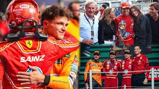 Carlos Sainz celebrates win with Lando Norris amp his girlfriend  Carlando Podium scenes in Mexico [upl. by Enyrehtac]