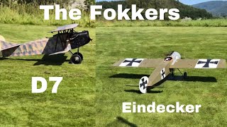 Hangar 9 Fokker D7 and my scratch built Fokker Eindecker [upl. by Analos748]