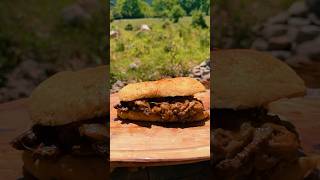 🇬🇷 Cheesesteak sandwich made beneath the mountain of the gods 🔥⚔️ shorts [upl. by Acisej497]