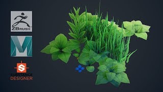 How to make stylized plants and grass Zbrush Maya Substance Designer [upl. by Ng]