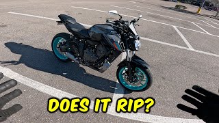 2023 Yamaha MT07 Test Ride And Stunts [upl. by Suiratnod498]