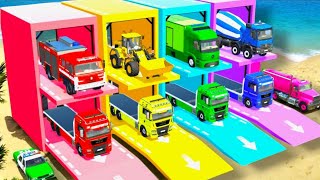 Double Flatbed Trailer Truck vs Speedbumps Train vs Cars  Tractor vs Train BeamngDrive [upl. by Rodenhouse]