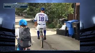 Zobrist rides his bike in uniform to Wrigley [upl. by Yensehc40]