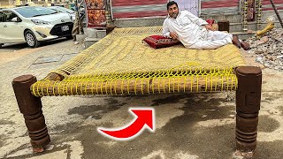 Amazing Technique of Weaving a Cot  Wonderful Designed Nylon Rope Cot Weaving  Amazing Skills [upl. by Colfin506]