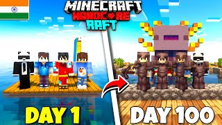 We Survived 100 Days On RAFT In Minecraft Hardcore With SQUAD HINDI [upl. by Eenahpets383]