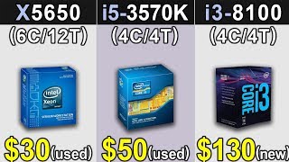 Xeon X5650 40GHz Vs i53570K 45GHz Vs i38100 36GHz  New Games Benchmarks [upl. by Etteb845]