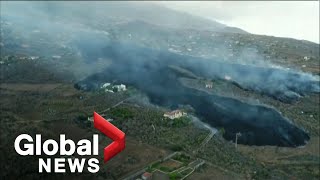 La Palma volcano Footage shows lava moving across Spains island  FULL [upl. by Otrepur]