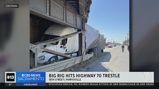 Highway 70 back open in Marysville after big rig hits train trestle [upl. by Oryaj]