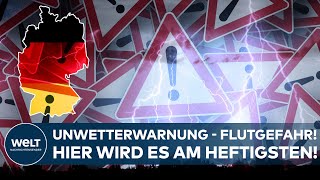 DEUTSCHLAND UNWETTERWARNUNG FLUTGEFAHR  Bis zu 100 Liter Regenwasser pro Quadratmeter [upl. by Cynarra]