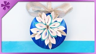 DIY How to make ribbon Christmas ball with kanzashi flowers ENG Subtitles  Speed up 418 [upl. by Ocsic]