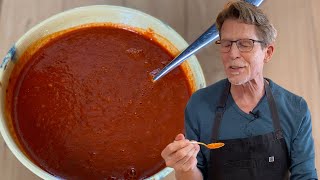 Bold Red Chile Salsa  Rick Bayless Taco Manual [upl. by Nhguaved999]