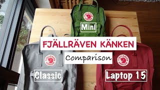 Fjallraven Kanken Classic Mini and Laptop 15 Backpack Comparison  Tekubencom [upl. by Hilde296]