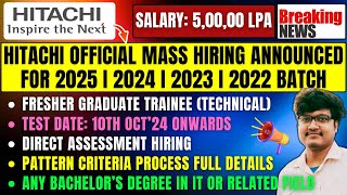 Hitachi Direct Test Hiring Announced  OFF Campus Drive For 2025  2024  2023 Batch  Freshers Jobs [upl. by Dleifxam]